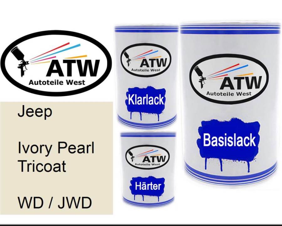 Jeep, Ivory Pearl Tricoat, WD / JWD: 500ml Lackdose + 500ml Klarlack + 250ml Härter - Set, von ATW Autoteile West.